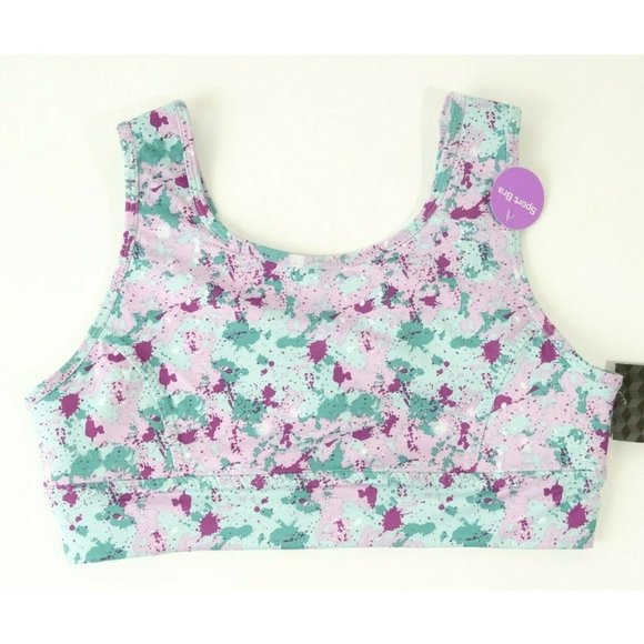 Athletic Works Ladies  Multi Floral High Neck Keyhole Sport Bra Size 36 NEW - Picture 1 of 5